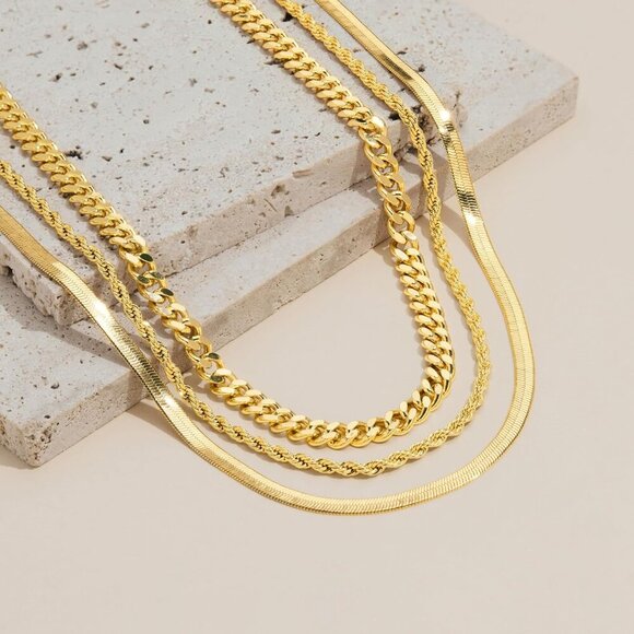 Gold Layered Necklace Set Women Dainty Adjustable Hypoallergenic Fashion - Picture 9 of 9